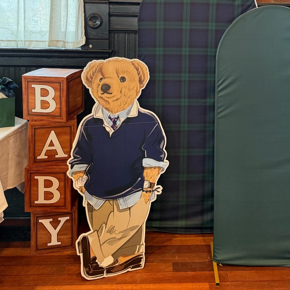 4ft Polo Bear with Sweater Baby Shower Stand-Up Prop